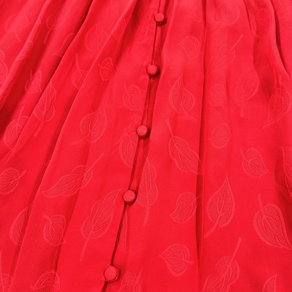 Anthropologie Maple 100% Silk Vintage Style Crimson Red Leaf Print Dress - 2 - Picture 7 of 9